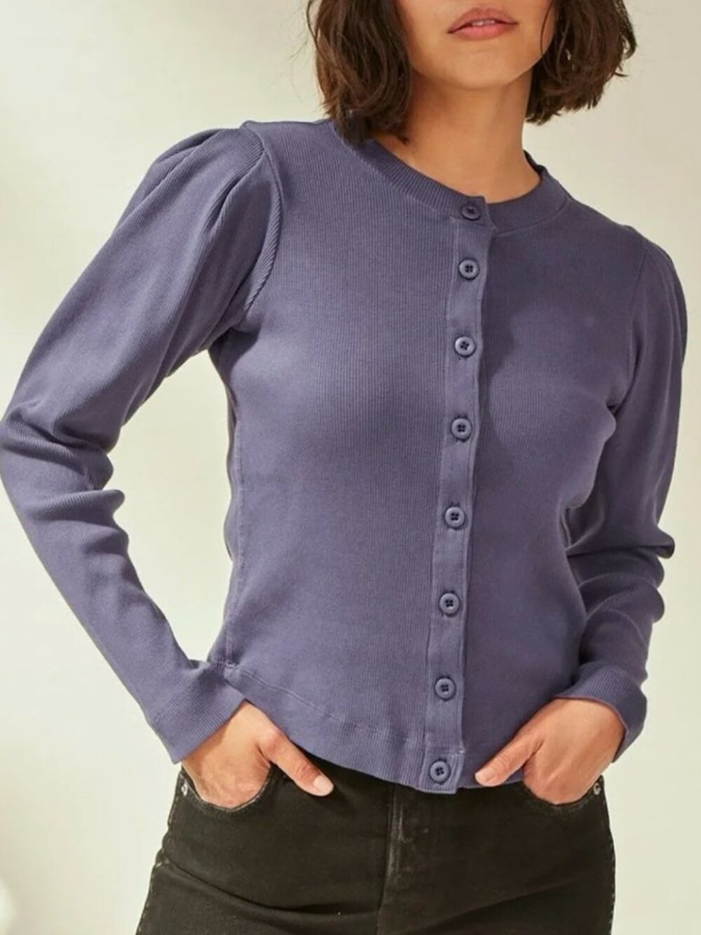 AMO | Ribbed Puff Sleeve Cardigan